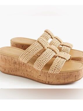 J. Crew woven caged platform wedges. Toasted natural raffia. New in box
